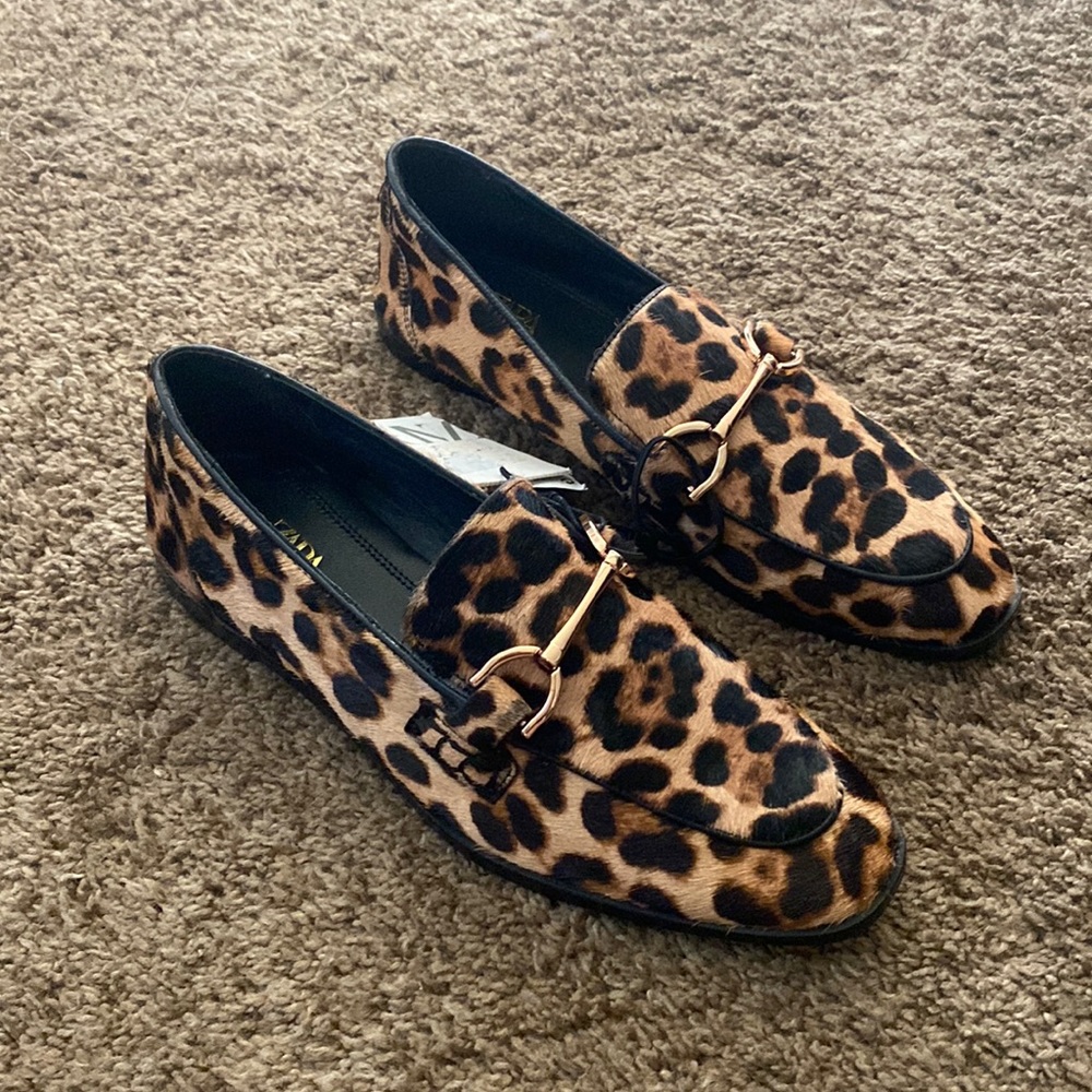 ZARA | NWT Leopard Calf-Skin Loafers